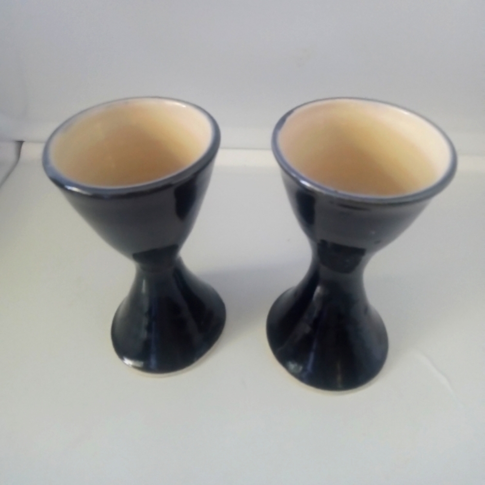 Black Studio Pottery  Egg Cups Signed By Artist